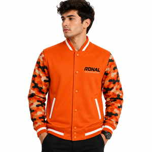 Veste de sport pour homme RONAL SPORTS, orange camouflage, manches longues, style varsity, respirante, polyester, boutons, style sportif, vêtements d'automne - Product Image 3