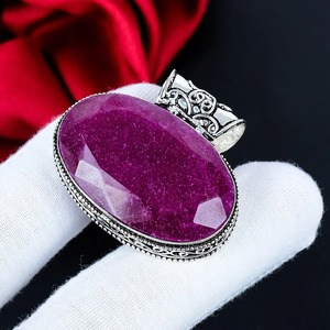 Pendentif ovale en pierre précieuse couleur rubis, argent sterling 925, fait main, bijoux bohèmes, vente en gros, cadeau pour femmes - Product Image 2