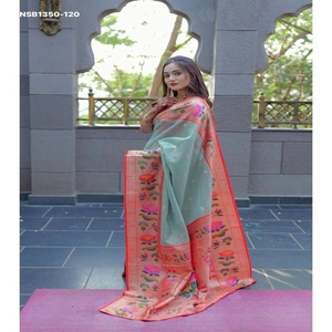 Sari en soie tissée avec motif Butis-Meena et bordure Lotus Muniya, collection de blouses, pour occasions spéciales, vente en gros - Product Image 1