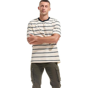 Factory Direct Men's <b>Polyester</b>/Cotton T-Shirt Fashion Striped Custom Wholesale High Quality Short Sleeve OEM ODM Logo - Product Image 1