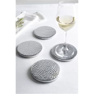 Luxury Hammered Metal Drink <b>Coasters</b> Set | Modern <b>Silver</b> Tableware Protection | Durable Home Decor for Coffee Bar & Hospitality - Product Image 1