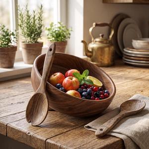 Tazón de Madera Maciza Hecho a Mano, Clásico, Sin Recubrimiento, para Servir, Cocina, Comedor, Frutas, Ensaladas, Bocadillos, Decoración para el Hogar - Product Image 5