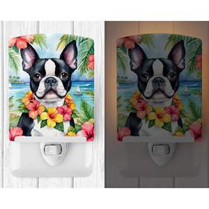 Certifiée UL Boston Terrier Luau Veilleuse en céramique compacte 6x4x3 multicolore pour chambre à coucher salle de bain pépinière couloir cuisine - Product Image 2
