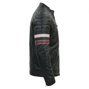 Men's Genuine Cowhide Buffalo Black Biker <b>Jacket</b> Men's Cafe Racer Style Motorcycle <b>Leather</b> <b>Jacket</b> Men Quilted <b>Leather</b> <b>Jacket</b> - Product Image 5