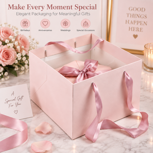 Boîte cadeau rigide de luxe en papier avec poignée en ruban satiné, emballage personnalisé avec logo pour mariage, fleurs, bijoux, cadeaux - Product Image 5