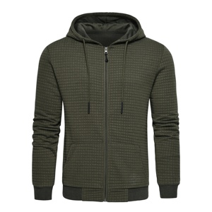 Sweat-shirt zippé à capuche pour homme en maille gaufrée, manches classiques, couleur unie, coupe décontractée ample, idéal pour l'hiver, avec poches et broderies - Product Image 1