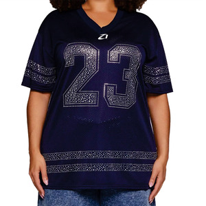OEM Plus Size Luxury Rhinestone American Football Jersey Women Customize <b>Mesh</b> V Neck Oversized Sports Fashion Shirt Manufacturer - Product Image 5