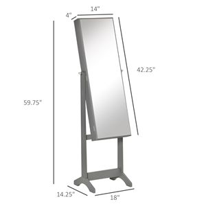 "Lockable <b>Grey</b> Jewelry <b>Cabinet</b> with Full-Length Mirror & 4 Adjustable Angles-Floor Standing Organizer" - Product Image 3