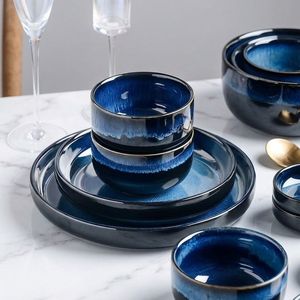 Luxury Nordic Starry Blue Reactive Glaze Ceramic Dinnerware <b>Set</b> Vintage Porcelain Cup Kit Oven Safe Dishwasher Safe <b>Restaurant</b> - Product Image 2