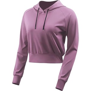 Sudadera con Capucha para Mujer, Color Sólido, Manga Larga, Tejida, Transpirable, Estilo Otoñal, Morado, Mezcla de Algodón y Spandex, con Volantes, Estilo Otoñal - Product Image 6