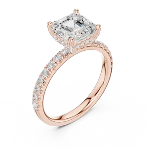 Anillo unisex de oro macizo de dieciocho quilates con diamante talla Asscher de dos quilates, piedra cultivada en laboratorio con pavé francés y halo oculto, regalo de compromiso. - Product Image 4
