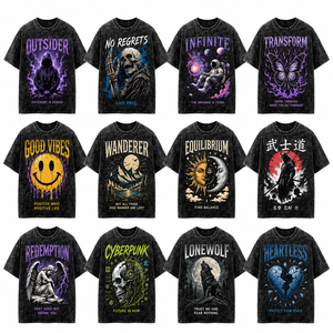 เสื้อยืดโอเวอร์ไซส์ผ้าฝ้าย 100% หนัก 280 กรัม ล้างสีแบบแอซิดวอช พิมพ์โลโก้ด้านหน้า ทรงปกติ ซักทำสีซีดแบบดิสเทรส ขายส่ง - Product Image 1