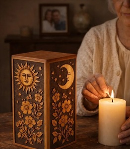 Engraved Sun Moon Wooden Resin Eco-Friendly Durable American Style Cremation Urn for <b>Pet</b> Human Ash <b>Box</b> Ocean Heart Handmade - Product Image 3