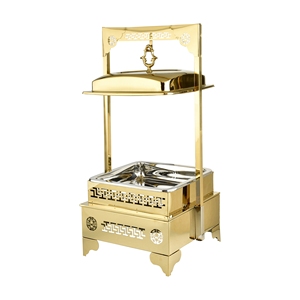 Plat à chafing classique rond en métal avec revêtement en acier inoxydable, finition dorée polie, chauffe-plat isolé 8L avec couvercle en verre pour tous types de cuisinières - Product Image 3