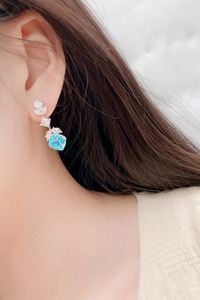 Luxury Women's 925 <b>Silver</b> <b>Stud</b> Earrings With Blue Zircon Cushion Cut Diamond Flower Design Claw Setting Wedding Jewelry - Product Image 5