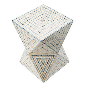 Geometric Triangle Hourglass Accent <b>Stools</b> Mother of Pearl Handcrafted Mosaic Small Side Table For Living Room <b>Bedroom</b> Decor - Product Image 1