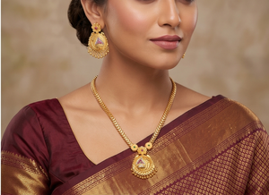 Divyoro - Juego de Collar y Pendientes de Latón y Cobre Chapado en Oro con Diseño Floral Clásico, Joyería Étnica Hindú para Mujer, para Bodas y Fiestas - Product Image 3