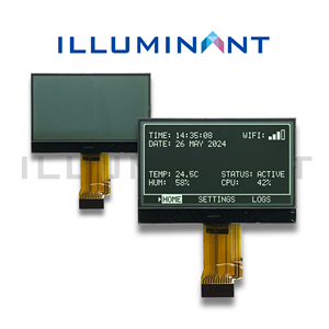 Pantalla LCD monocromática FPC SPI de 2,48 pulgadas, 128x64, tipo gráfico FSTN, transflectiva positiva COG, blanca, 200 nits, retroiluminación, 6 O'clock. - Product Image 1