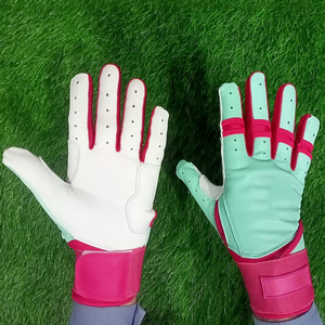 Pink Leather Batting Gloves With Wrist Support <b>Hook</b> And Loop Closure Unisex Adult Training Glove - Product Image 6