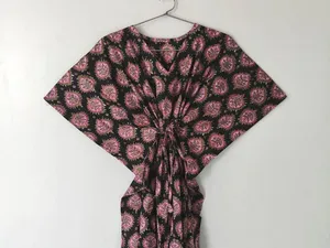 Ethnic Women's Floral Block Print long <b>Kaftan</b> Dress Loose Fit 100% Cotton Summer <b>beach</b> wear Holiday dress - Product Image 2