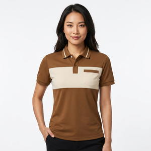 Polo pour homme en maille tricolore marron à manches courtes, décontracté, avec poche - Product Image 5