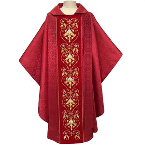 Casulla de Tela Jacquard Roja con Bordado Dorado 2026, Diseño Personalizado, Casulla Bordada de Alta Calidad - Product Image 1