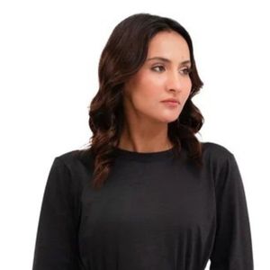 Womens Black Long <b>Sleeve</b> Mini Dress Crew Neck Waist Detail Casual Slim Fit Elegant Fashion Dress Daily Wear Wholesale Clothing - Product Image 2