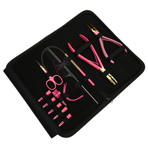 High Quality Pink Salon Extension <b>Tool</b> <b>Kit</b> with 2 Hole Beads Crimping Plier Bead Remover <b>Tool</b> Curved Needles Hair Parting Finger - Product Image 6