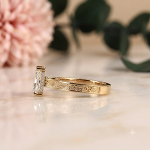 Anillo de Compromiso de Plata de Ley 925 con Moissanita Corte Radiante VVS, Anillo de Boda Floral Vintage Chapado en Oro de 18K para Mujer, Aniversario - Product Image 2
