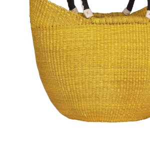Handcrafted Mustard Seagrass <b>Handbags</b> Premium Leather Handles Designer Women Straw Tote <b>Handbag</b> Luxury <b>Summer</b> Beach Bag OEM - Product Image 4