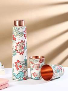 Floral Print <b>Copper</b> Water Bottle Decorative Design Leakproof <b>Screw</b> Cap Reusable Drink Bottle With Matching <b>Copper</b> Tumblers - Product Image 1