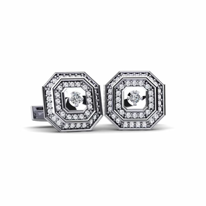Boutons de manchette ronds en argent avec sertissage clos de diamants, bijoux formels pour hommes - Product Image 1