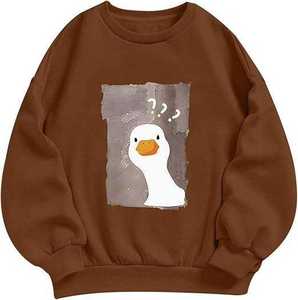 Sweat-shirt graphique pour femme, imprimé canard mignon, col rond, pull décontracté - Product Image 1