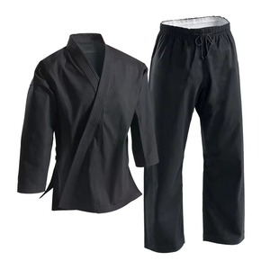 Uniforme de karaté unisexe pour adultes, 100% coton noir, respirant, vêtements d'arts martiaux, ensemble pantalon et haut coupe classique, disponible à la vente - Product Image 1