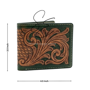 Royal Green Tooled Leather Bifold <b>Wallet</b> <b>for</b> Men Western Floral Carved Genuine Leather Rustic <b>Wallet</b> With Multiple <b>Card</b> Slots - Product Image 3