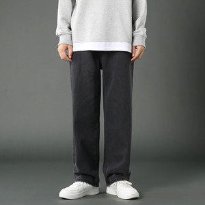 Jean en denim ample à jambe large pour homme, taille mi-haute, délavage effet neige, vintage, 100% coton, tissé uni, coupe-vent, imperméable, pantalon décontracté - Product Image 1