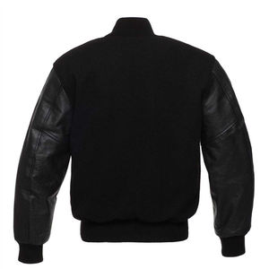 แจ็คเก็ตบอมเบอร์ขนสัตว์แบบกำหนดเองพร้อมปกตั้ง ป้องกันลมและเป็นมิตรกับสิ่งแวดล้อม สำหรับผู้ชาย แขนเสื้อแบบวาร์ซิตี้ แจ็คเก็ตหนังสำหรับผู้ชาย - Product Image 2