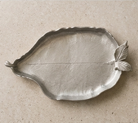 Plateau de service en métal en forme de feuille, artisanal, décoratif, argenté, pour la maison, l'hôtel, la table de restaurant, vente en gros