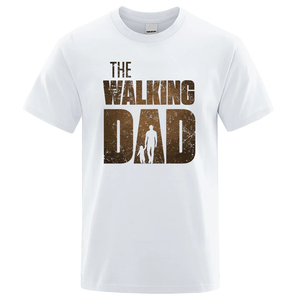 T-shirt décontracté blanc à manches courtes et col rond pour homme The Walking Dad, imprimé lettres sur le devant, en jersey 100 % coton doux et tricoté - Product Image 1