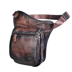 Trend Original Leather Men Design Casual Coffee Classic Shoulder Sling Bag Fashion Travel Fanny Waist Belt Pack Leg Bag LKU-0626