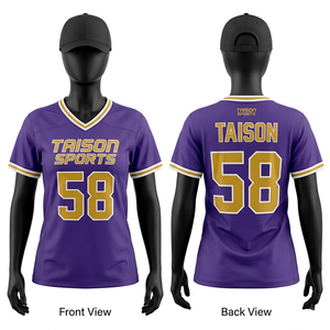 Camiseta de Fútbol Americano para Mujer, 260 GSM, Poliéster Transpirable, Paneles Amarillos y Negros en los Hombros, Sublimación Personalizada, Tackle Twill - Product Image 3
