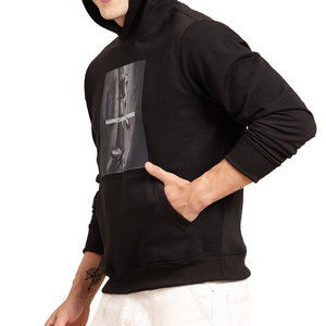 Breathable Black Pullover Men's Winter <b>Hoodies</b> 100% Cotton Streetwear <b>Workout</b> Hoody 100% Wrinkle Free Solid Color - Product Image 5