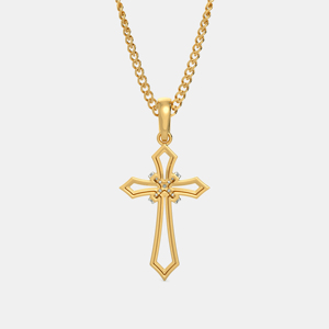 Collar con Colgante de Cruz de Oro Sólido de 18K con Incrustaciones de Diamantes, Joyería Religiosa Cristiana, Cadena de Serpiente, Diseño Unisex - Product Image 2