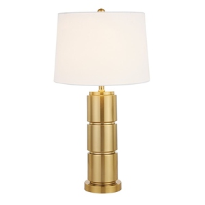Modern Luxury Gold Stacked Cylinder <b>Table</b> Lamp Nordic <b>LED</b> <b>Bedside</b> Light Fabric Shade for Hotel Bedroom Home Decor Accent - Product Image 1