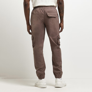 Jogging cargo marron pour homme, taille élastique, cordon de serrage, plusieurs poches, tenue décontractée pour l'automne - Product Image 4