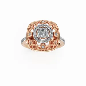 Anillo de Diamante Cultivado en Laboratorio Vintage con Halo Ornamentado en Forma Redonda, Oro Rosa, 33 Piezas, Certificado IGI, Claridad VVS, Lujoso para Mujer - Product Image 1