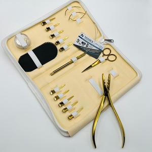 Kit d'outils pour extensions de cheveux en microperles plaquées or avec pinces à extensions, outil à boucle incurvée et ciseaux, logo personnalisé - Product Image 5