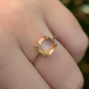 Anillo Cuadrado de Topacio Limón Natural, Gema Amarilla Clara, Plata de Ley 925, Anillo Elegante, Regalo de Joyería - Product Image 3