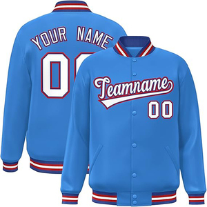 Chaqueta Varsity Azul Claro Personalizada con Logotipo del Equipo en Relieve, Chaqueta de Béisbol Unisex de Lana/Poliéster, Ropa Exterior Tipo Bomber Resistente al Viento - Product Image 1