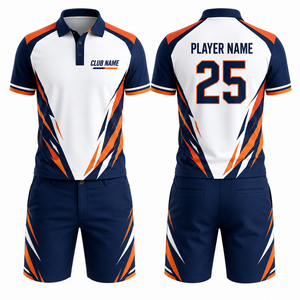 Men's Sporty Golf <b>Polo</b> Shirt Shorts Kit Blue <b>Orange</b> White Geometric Print Quick Dry Polyester <b>Polo</b> Collar Set - Product Image 1
